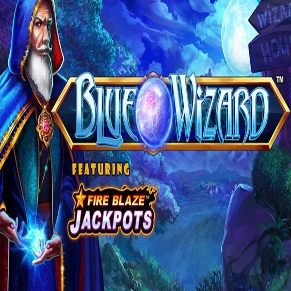 Blue Wizard Fire Blaze Jackpots logo – Slots by Rarestone Gaming at Lucky Max Casino